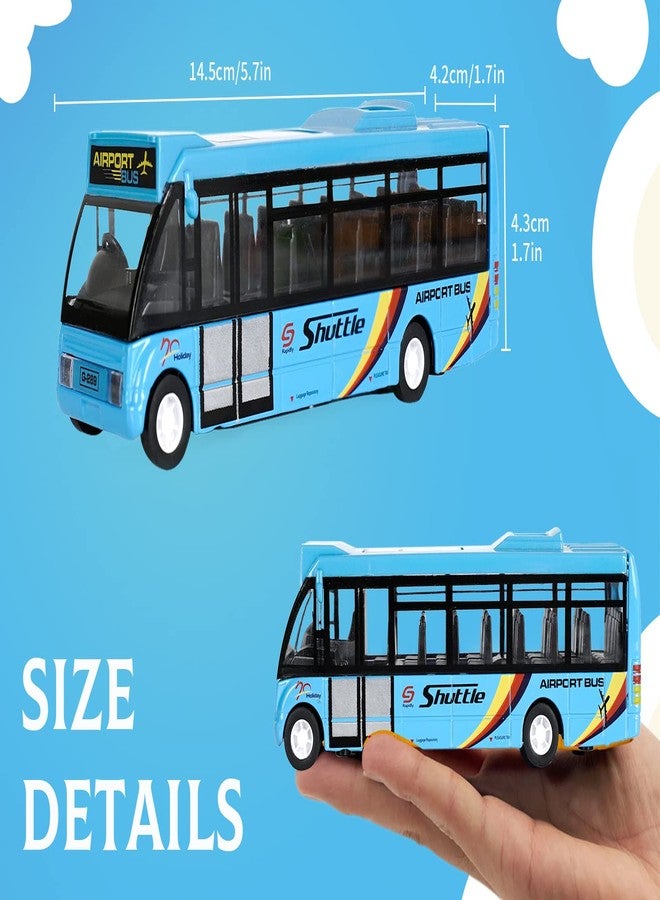 Crelloci City Bus Toys Cars, Die-Cast Metal Airport Cars for Boy 3-8 Years Old, Pull Back Blue Play Vehicle with Sound and Light Up for Kids Girls Gift - Image 5